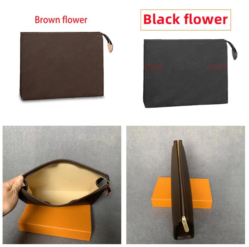 High Quality New Hand bag Travel Toiletry Pouch 26cm Protection Makeup Clutch Women Leather Waterproof Cosmetic Bags For Women With Dust Bag