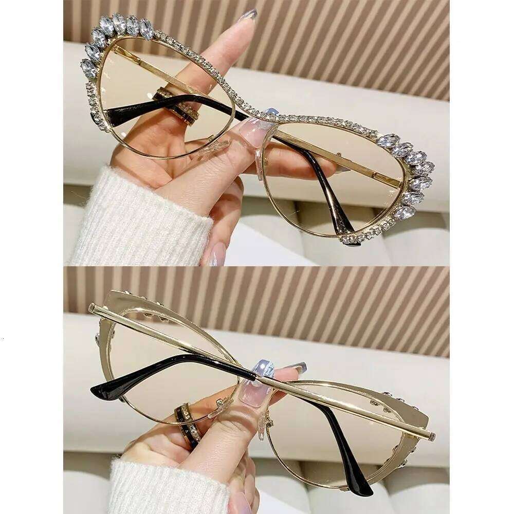 1pc Oversized Diamond for Women Fashion Cat Eye Rhinestone Sunglasses Bling Jeweled Frame Costume Party Glasses Y260207