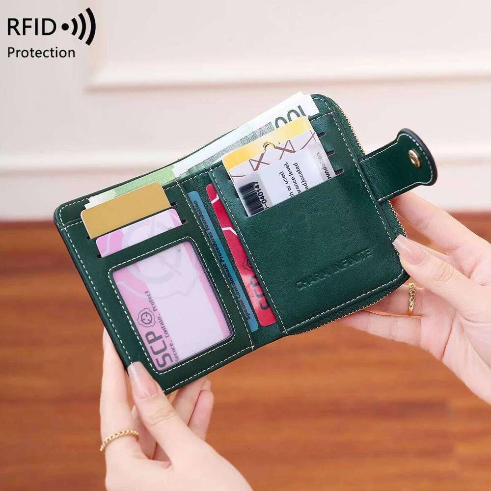 Women's RFID Blocking Multi-Card Holder Zipper Buckle Short Money Clip Retro Coin Wallet Functional Design Y260206