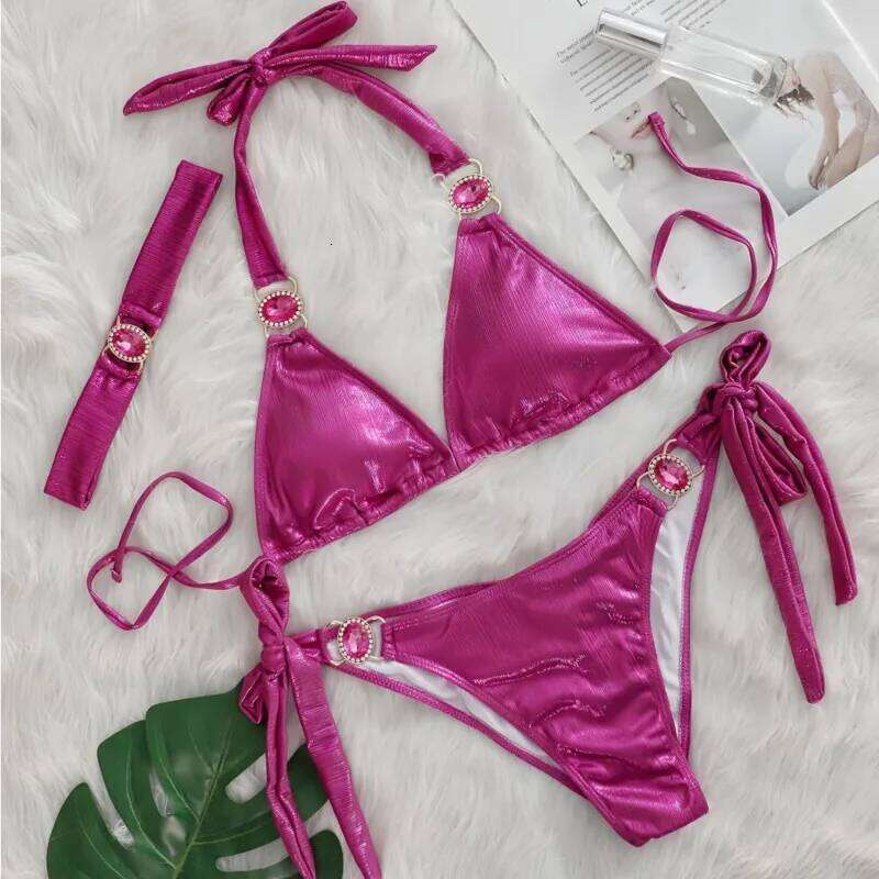 Glossy Sexy Bikinis 2026 Swimsuit With Rhinestones Women Swimwear Female Push Up Bikini Beach Swim Wear Bathing Suit Pool Bather C260207