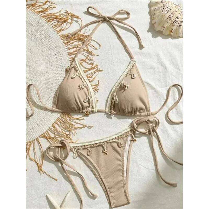 New Splicing Halter Strappy Brazilian Women Swimwear Female Swimsuit Two-pieces Bikini set Bather Bathing Suit Swim K6024 C260207