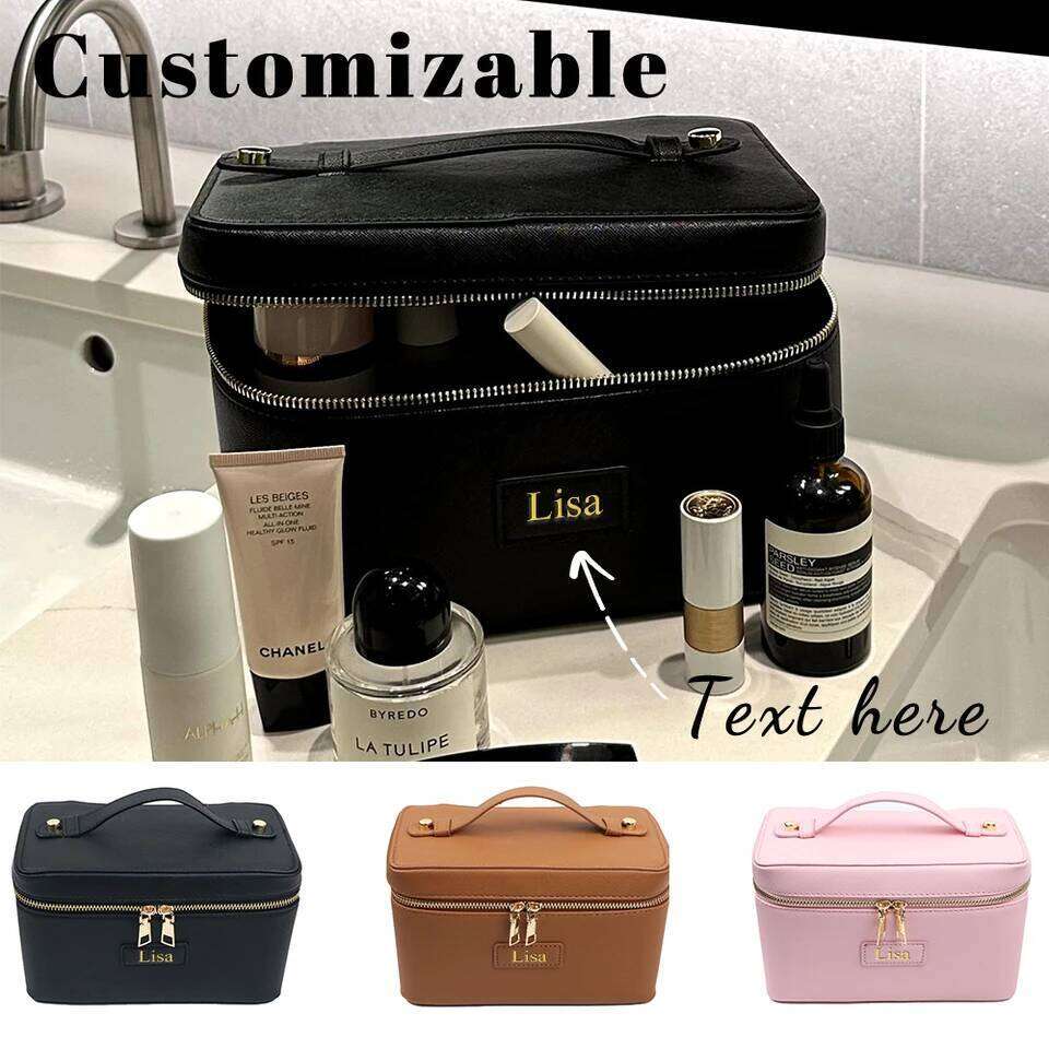 Customized name pu leather cosmetic with zoned storage large capacity toiletry bag for autumn and winter new products Y260206