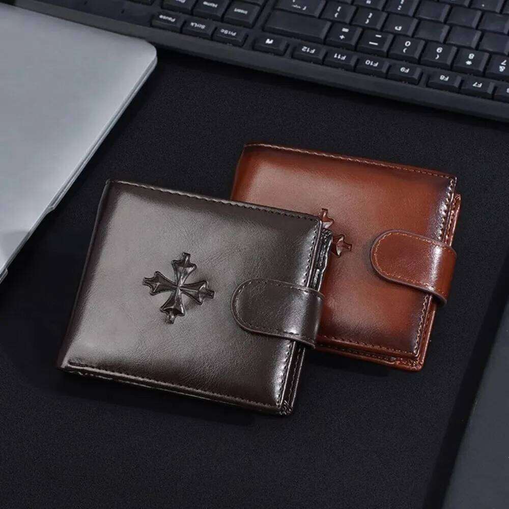 Cross 3 Fold Wallets PU Leather ID Badge Holder Anti-theft Cash Bag Solid Color Urban Recreational Style Men's Short Wallet Y260206