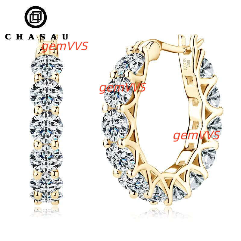Luxury Hoops Sparking Full 3Mm 4Mm Moissanite Earrings Solid Silver 925 Huggie Wedding Engagement Jewelry Gifts For Women
