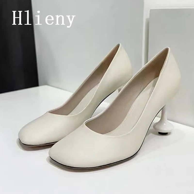Hlieny Star Style Fashion Square Toe Soft Leather Women Office Pumps Strange High Heels Party Dress Ladies Shoes Black White 260208