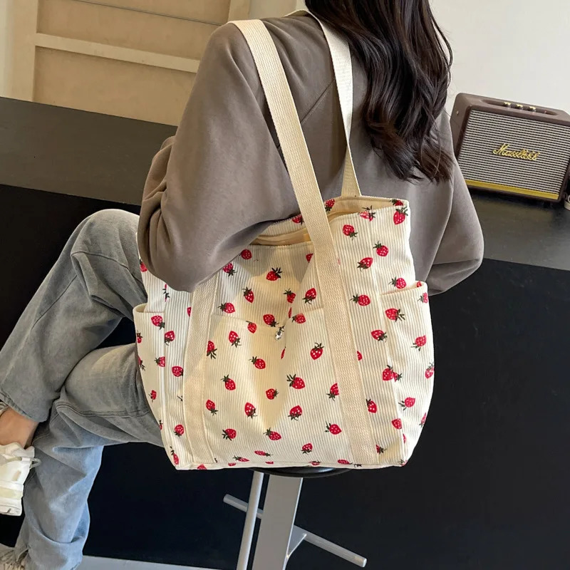 Fresh Sweet Girl Handbag Fashionable High end Corduroy Printed Shoulder Bag Leisure Shopping Womens Underarm Bag260128