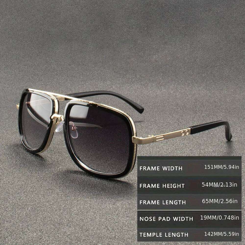 2PCS Fashion Big Frame Sunglasses Men Square Metal Women Retro Sun Glasses Vintage High Quality Gafas Oculos De Sol Y260207