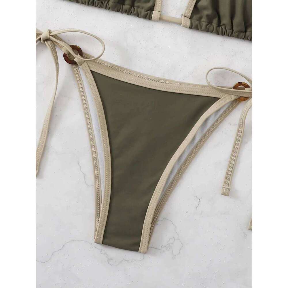 Contrast Binding Ring Bikinis 2025 Women Sexy Halter Swimsuit Triangle Swimwear Female Bathing Suit Swimming Summer Beachwear C260207