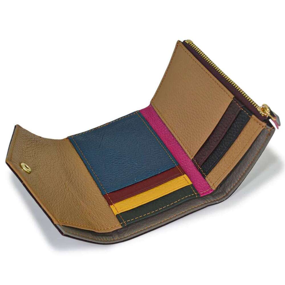 Women's genuine leather wallet crocodile pattern, small tri-fold minimalist envelope style cowhide coin purse Y260206