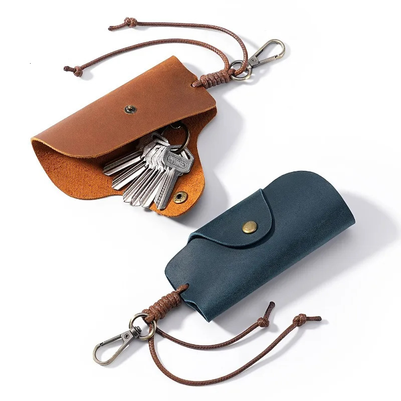 Crazy Horse Leather Key Pouch Universal Car Key Cover with Anti-Scratch Genuine Leather Key Storage Bag for Auto Keys 260129