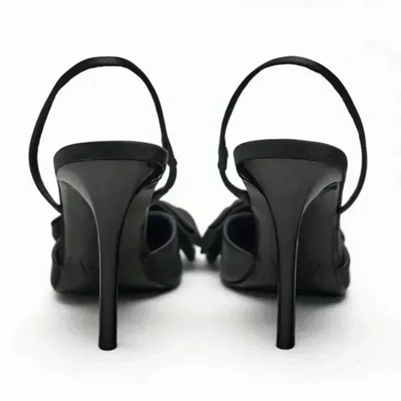 Silver High Heeled Sandals Women Sexy Pointed Toe Back Strap Thin Heels for Women Elegant Bow Banquet Dress Shoes 260202