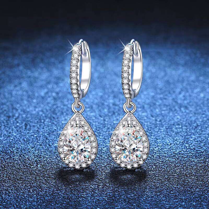 Classic 925 Sterling Silver Pear Cut VVS D Color 1Ct Teardrop Moissanite Pendant Earrings For Women Wedding