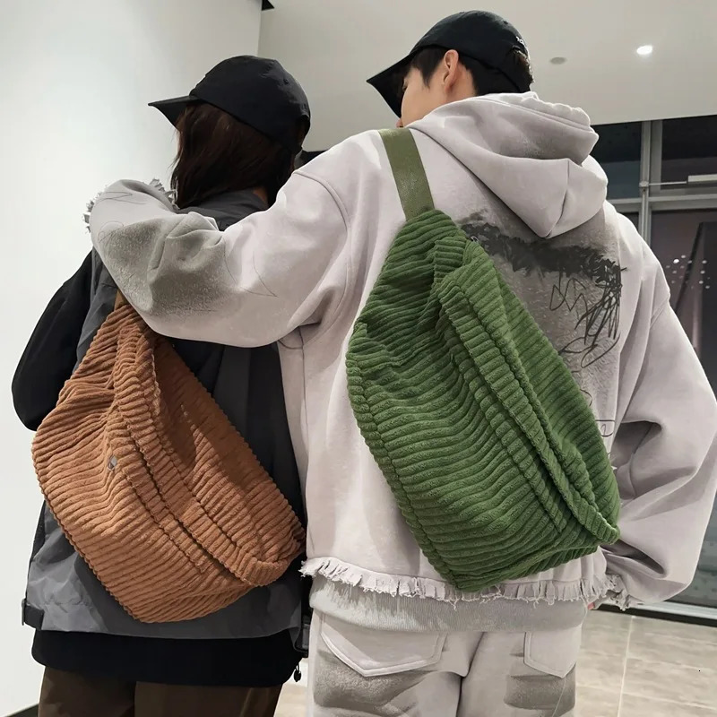 Corduroy Messenger Bag Mens Simple Sports Satchel Womens Casual Solid Color Large-capacity Shoulder Bag Student Breast Bag 260130