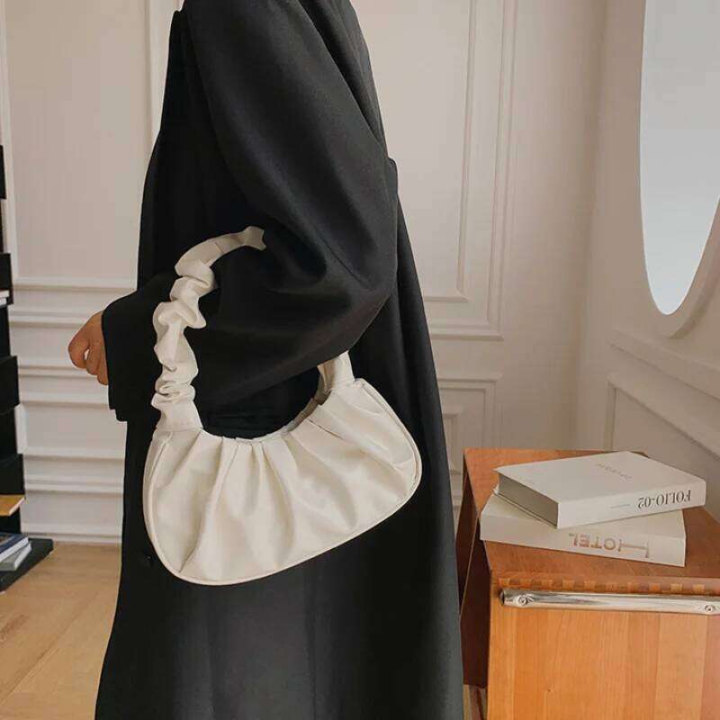 Fashion Pleated Handlebags for Women PU Cloud Leisure Armpit Bag Shopping Shoulder Dumpling Handbag Female Hand Bags C260207
