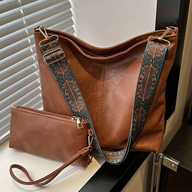 A09 retro PU material women's bucket tote bag set, adjustable wide shoulder strap, large capacity, matching set to meet daily ne C260207