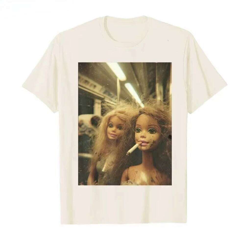 Funny Disgusting Doll Face Meme Smoking Print T-shirt for Men Women Short Sleeve T Shirts Tops Breathable and Comfortable Cotton C260207