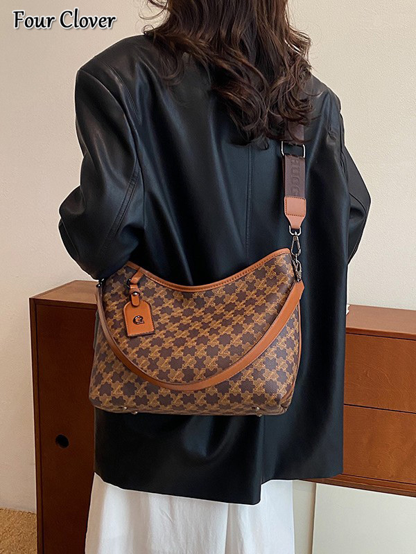 Large capacity single shoulder bag, new retro printed casual commuter underarm bag, versatile fashionable tote bag, simple luxury handbag, casual shop