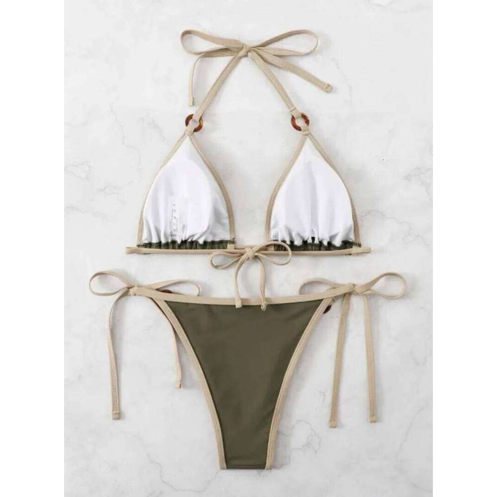 Women green halter micro ring string bikini sets two pieces tie thong swimsuit Swimwear bathing suit beach outfits biquini C260207