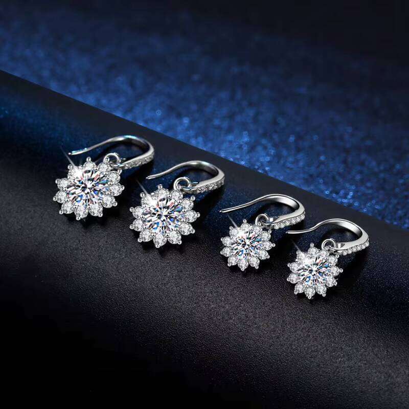 Wz068 Fine 1Ct 6.5Mm Vvs Plated Platinum 925 Sterling Silver Earring Jewelry Moissanite Wedding Engagement Sunflower Earrings