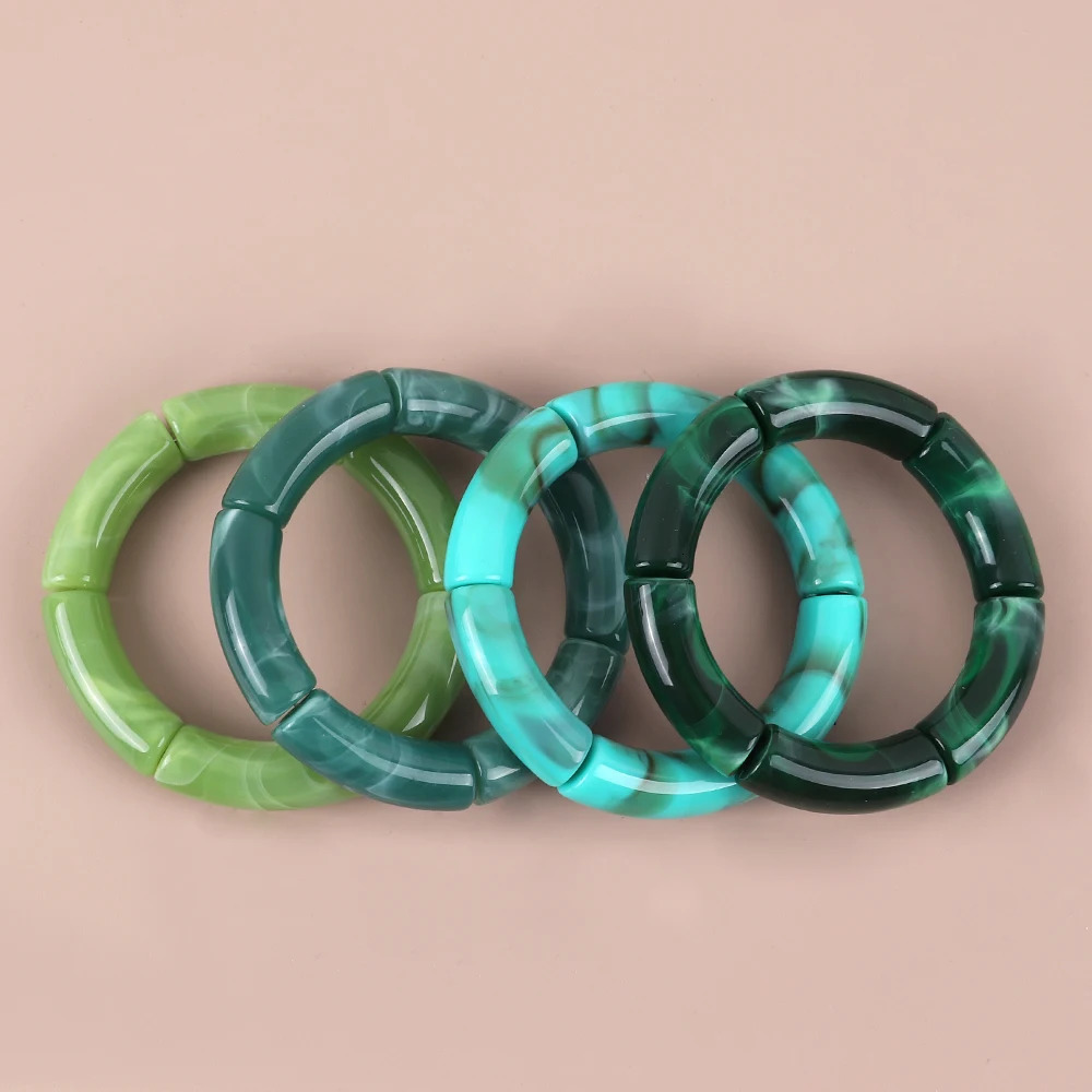 Trendy Resin Geometric Beaded Bracelets on Hand Acrylic Bamboo Tube Bangles Bracelets For Women Fashion Jewelry Valentines Gift 260120