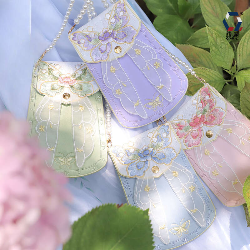 Li Hanfu Accessories Ancient Crossbody Embroidered Butterfly National Style Fairy Pearl Chain Square Bag Evergwish