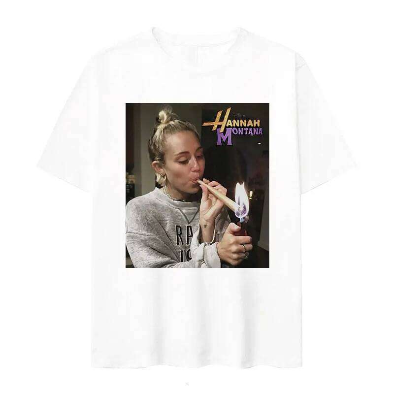 Miley Cyrus Funny Smoking T Shirt Hannah Montana Aesthetic Vintage T-shirt Men Women Summer Oversized Cotton Tshirt Tops Clothes C260207