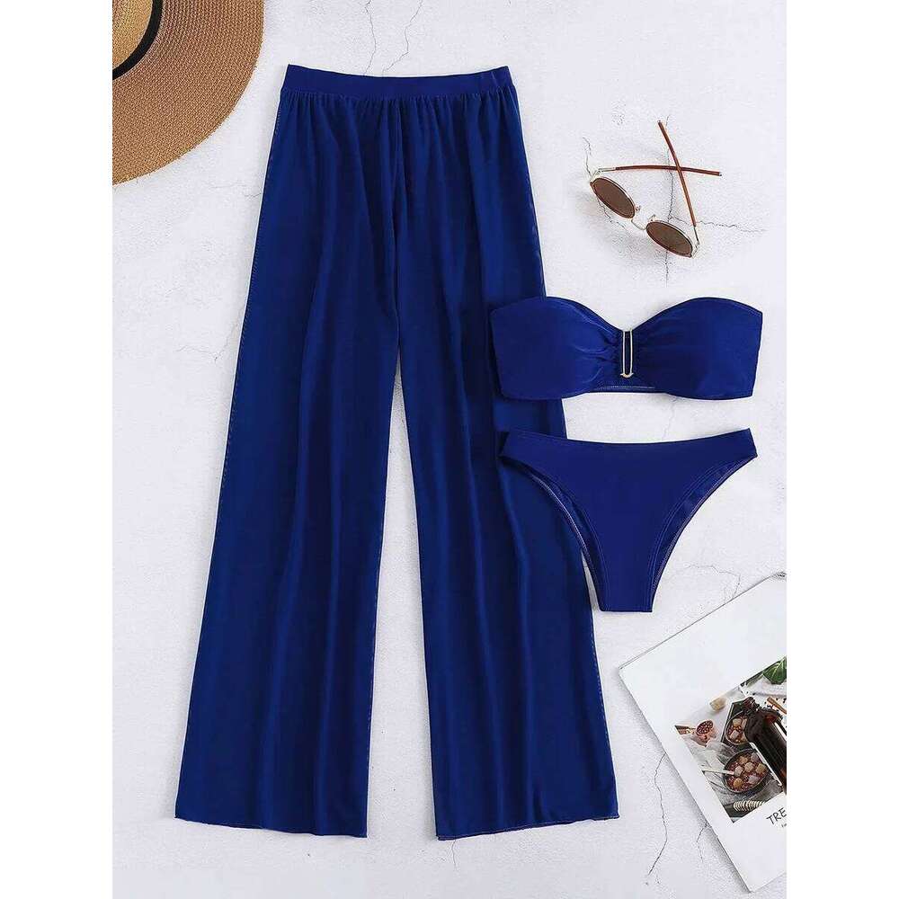 3 Pieces U Wired Bandeau Bikini 2025 Sexy Swimsuit Women & Beach Pants Swimwear Female Beachwear Bathers Bathing Swimming Suit C260207
