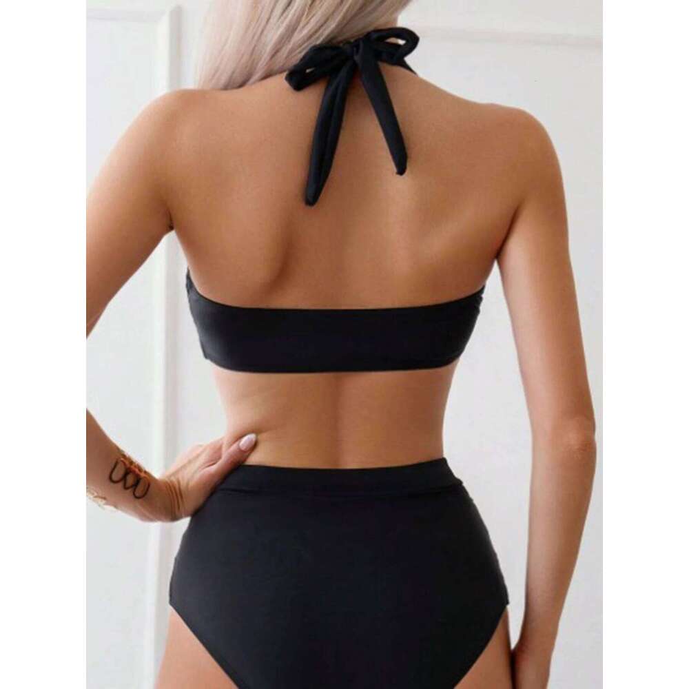 2025 European and American fashion hot selling hard bag gathered women's bikini solid color set, suitable for vacation, festival C260207