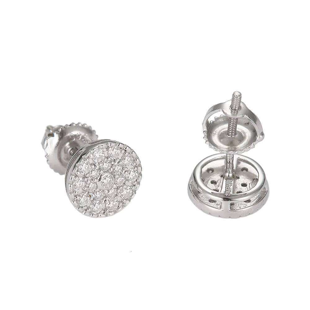 Round Cut GRA Certified 925 Silver VVS Lab Grown Diamond Moissanite White Gold Hiphop Fine Stud Earrings For Women Men
