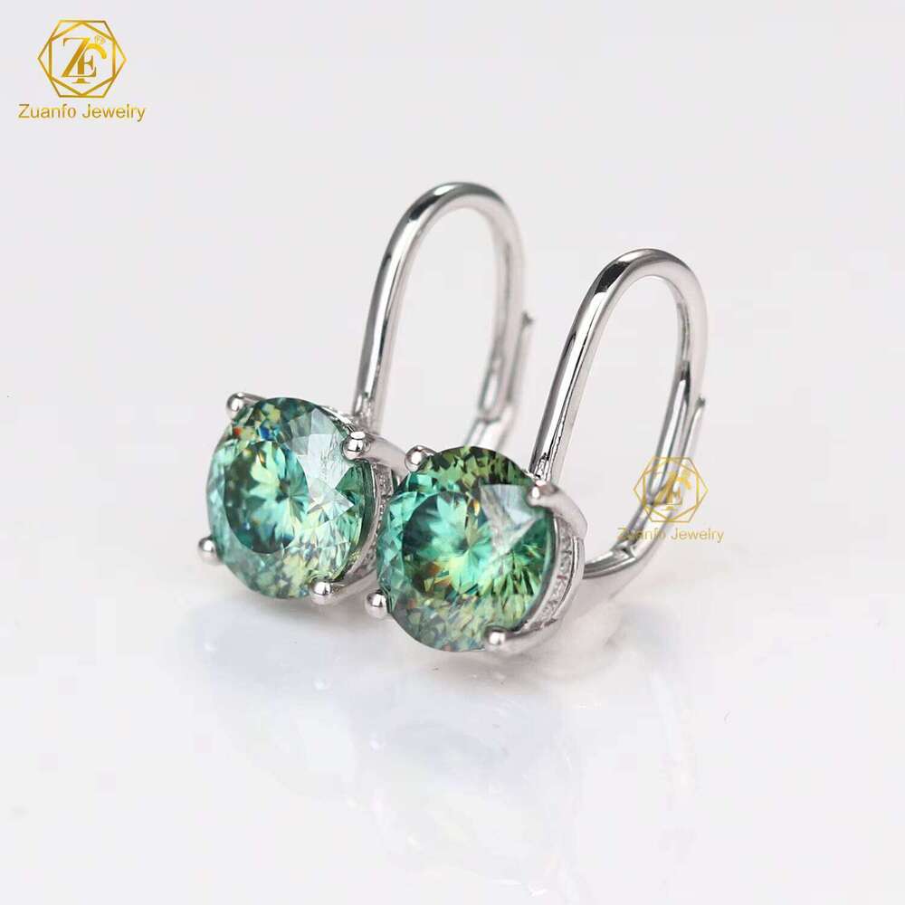 New Collection Blue Green Portuguese Cut Moissanite 8Mm 2Carart 18K Gold Plated 925 Silver Hidden Halo Diamond Earrings