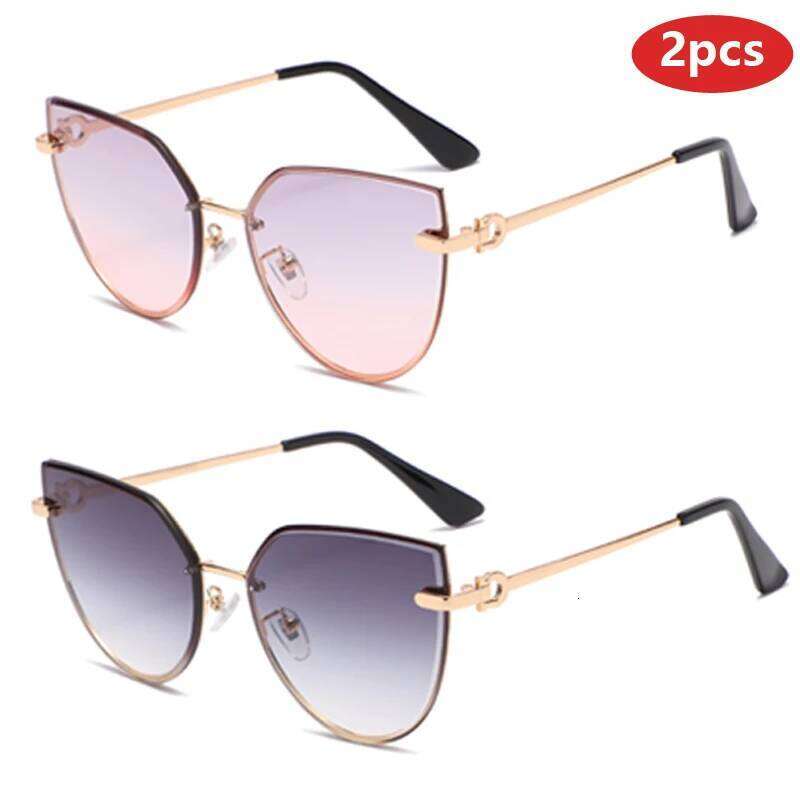 2pcs pack Large Frame Women Sunglasses Female Cat Eye Gradient Sun Glasses Outdoor UV Protection Designer Eyeglasses Y260207