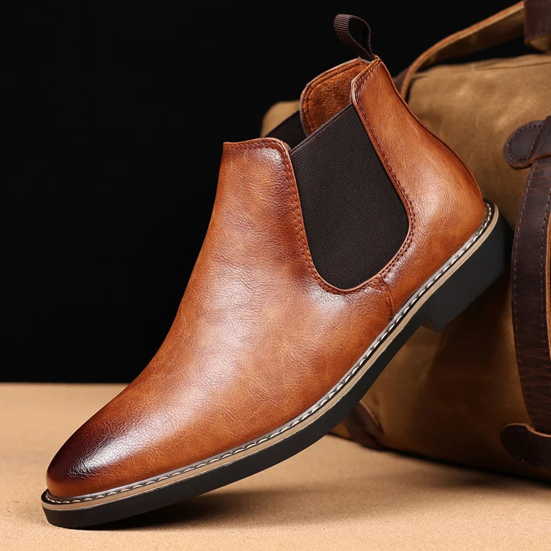 MAEDEF Men Boots Man Chelsea Retro Comfortable PU Leather Waterproof Ankle Fashion Black Brown Shoes Mens Boot 260208