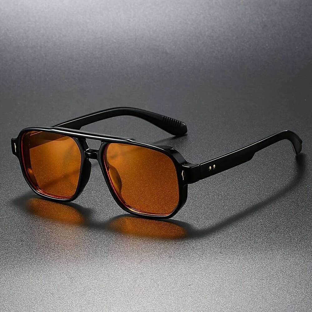 Retro Double Bridge Square Sunglasses For Women Men Fashion Luxury Design Rivets Sun Glasses Trending Shades UV400 Eyeglasse Y260207