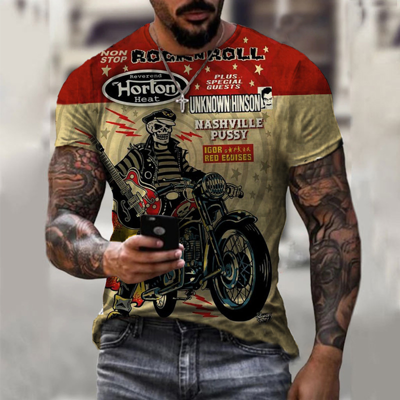 Men'S T-Shirts Retro Motorcycle Themed Men'S Short Sleeved T-Shirt Fashionable Casual Sportswear Comfortable Quick Drying