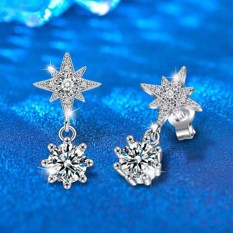 Xez047 S925 Sterling Silver Moissanite Tassel Diamond Six-Pointed Star Dangle Drop Earrings For Female Elegant Jewelry