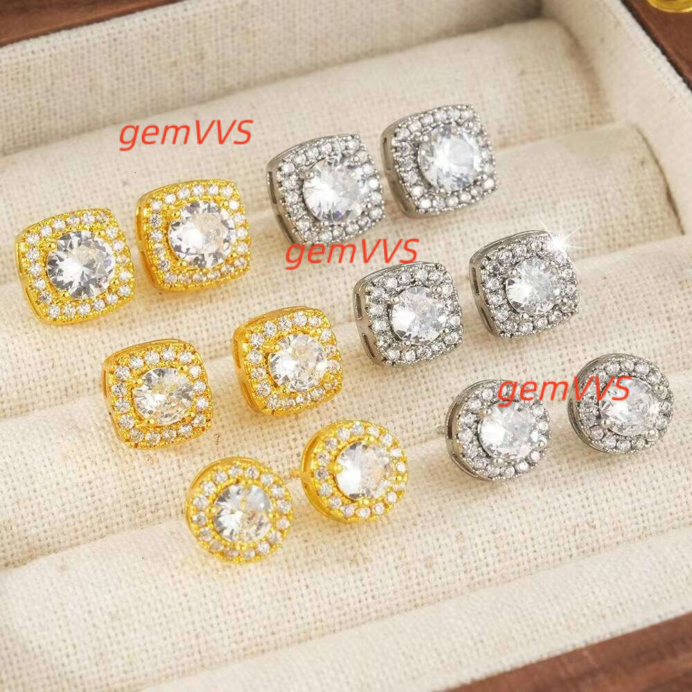 Wholesale Hot Sale Fashion Jewelry Gold Plated Brass Round Square Moissanite Diamond Zircon Stud Earrings For Women
