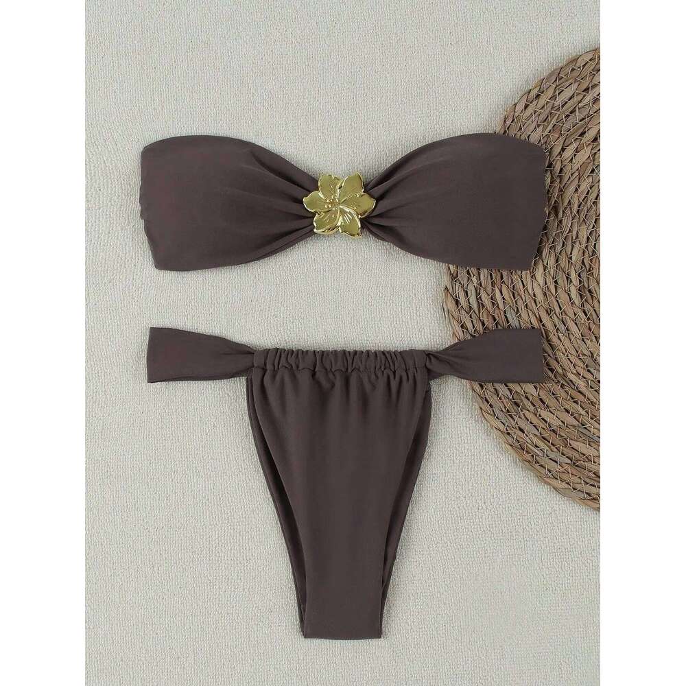 Sexy Cut-Out Set - Trendy Beach Goddesses Stunning Strapless Bikini Top Two-Piece Swimwear for Women C260207