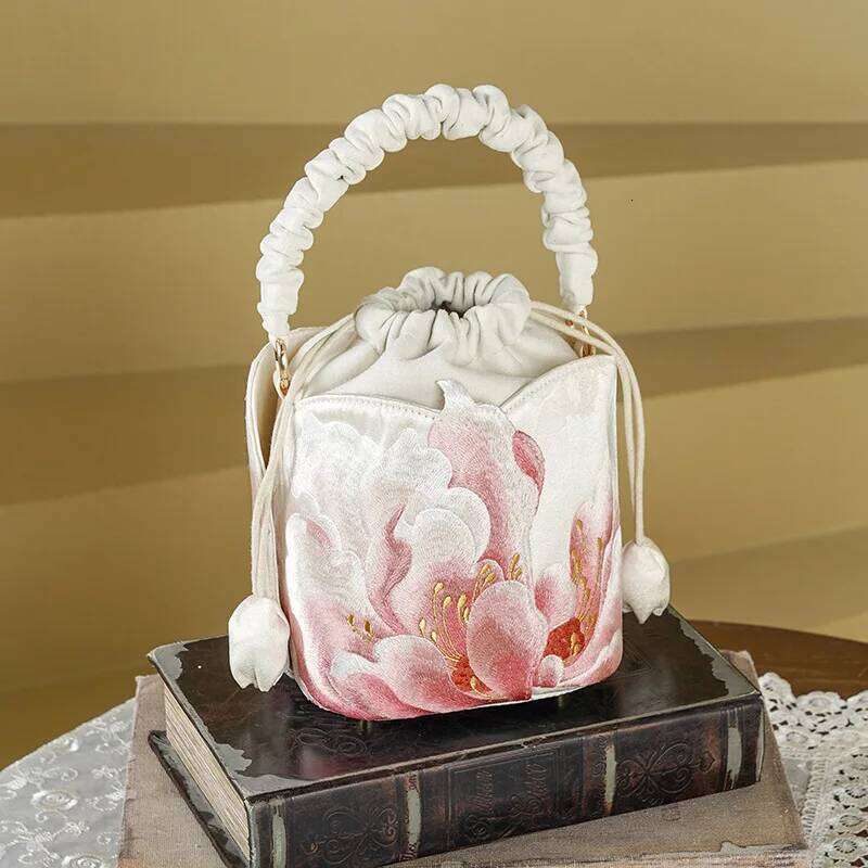 Female Vintage Chinese Style Traditional Lotus Embroidery Side Fashion Retro Chic Stylish Cute Medium Size Crossbody Bag
