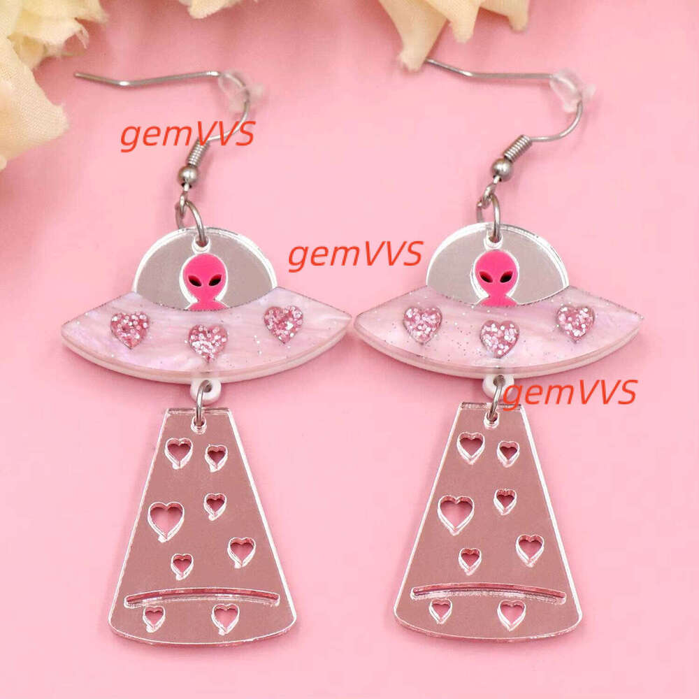 Hyler2609 Valentine's Day Heart Flying Saucer Laser Cut Diamond Drop Earrings