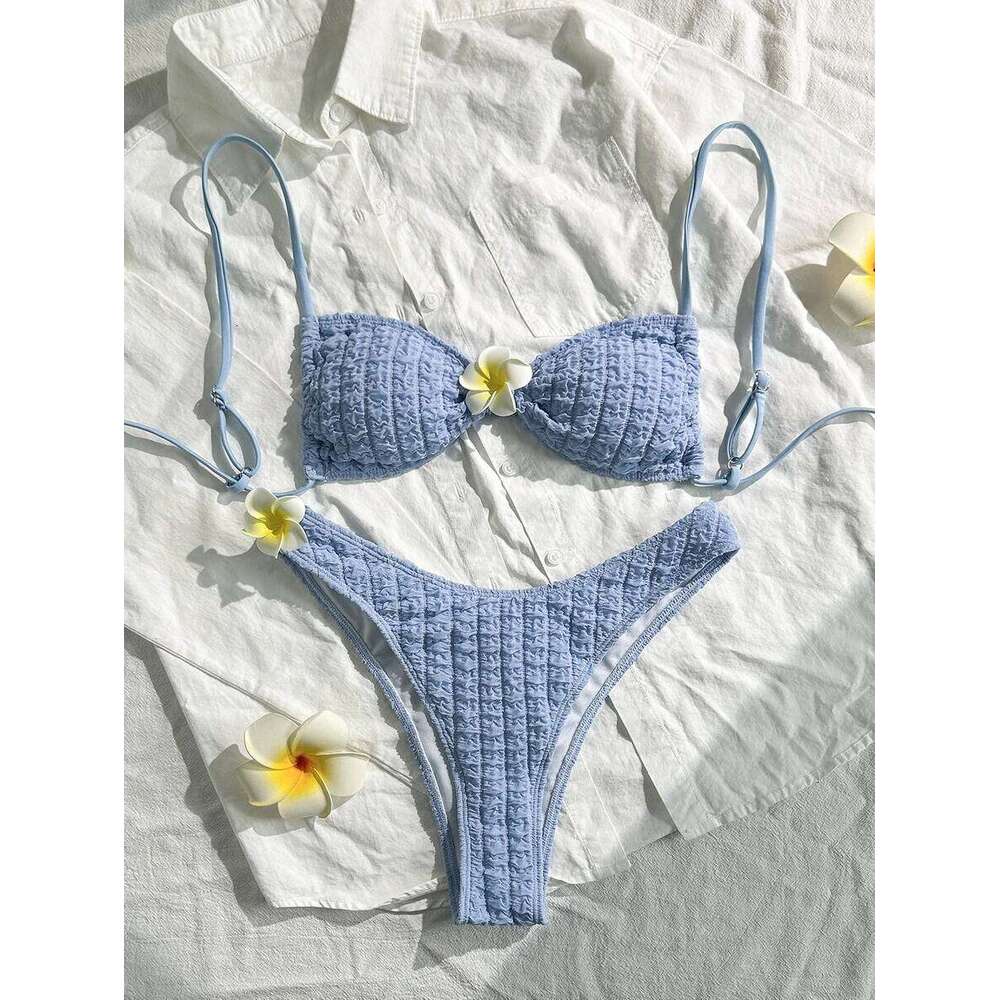 Para Praia 3D Flower 2025 Push Up Women Swimsuit Fashion Bikini Set Split Swimwear Summer New Beachwear Lady Bathing Suit C260207