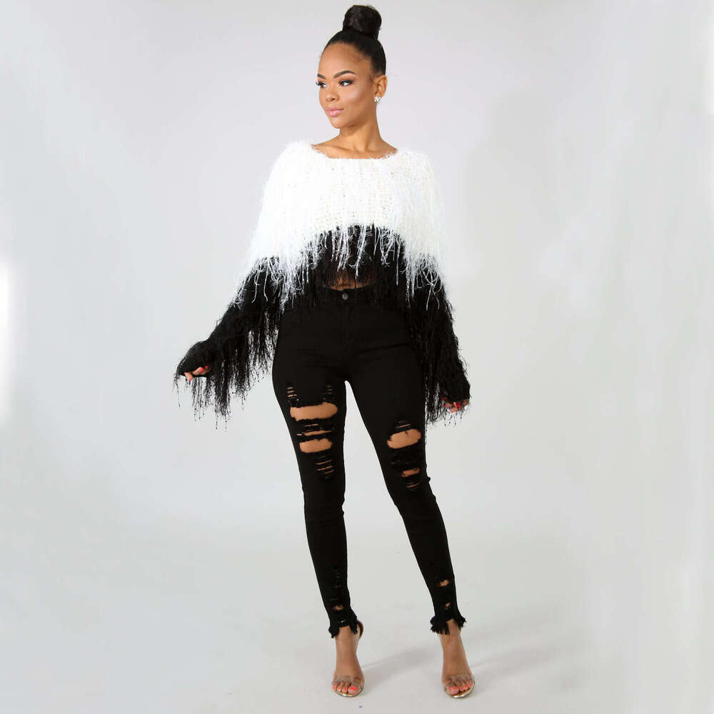 European and American Women s Autumn Winter Coat Wish Hot Selling Handmade Tassel Knitted Pullover Sweater luanyun