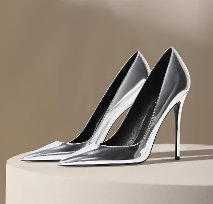 Haze patent leather blue high heels for women slim sexy professional commuting work pointed single shoes 260208