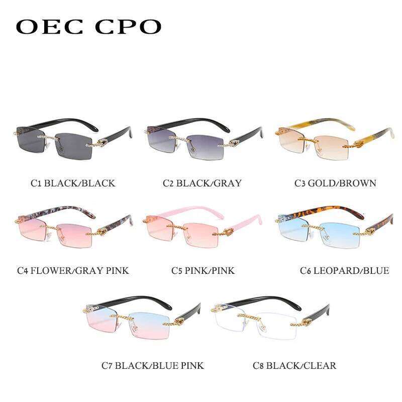 OEC CPO Rimless Diamond Sunglasses Women Vintage Rectangle Sun Glasses Female Shades Rhinestone Square Eyewear Gradient Colors Y260207