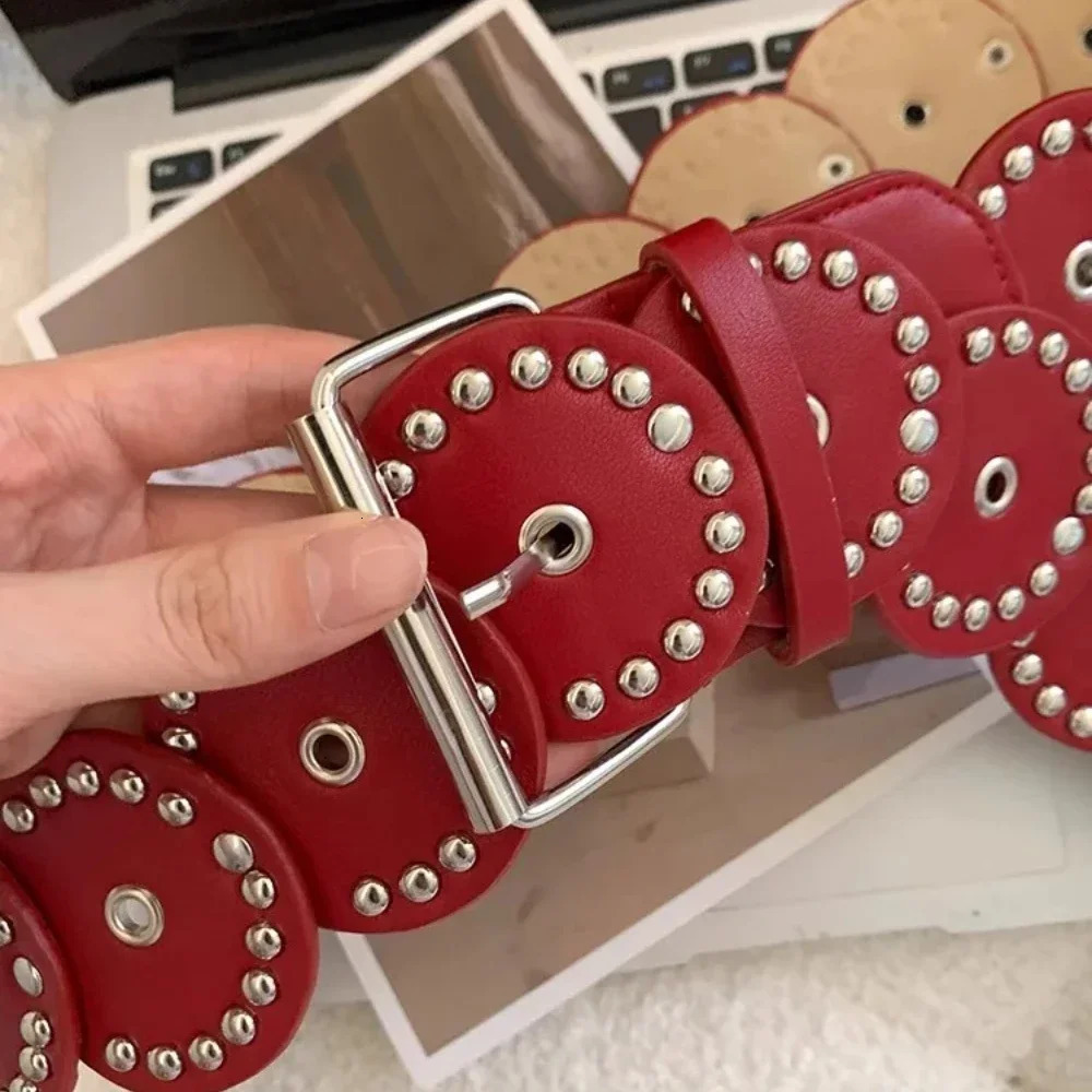 Womens Boho PU Leather Belt Handmade Hollow Out Y2K Waistband Adjustable Vintage Western Cowboy Style Fashion Accessory 260124