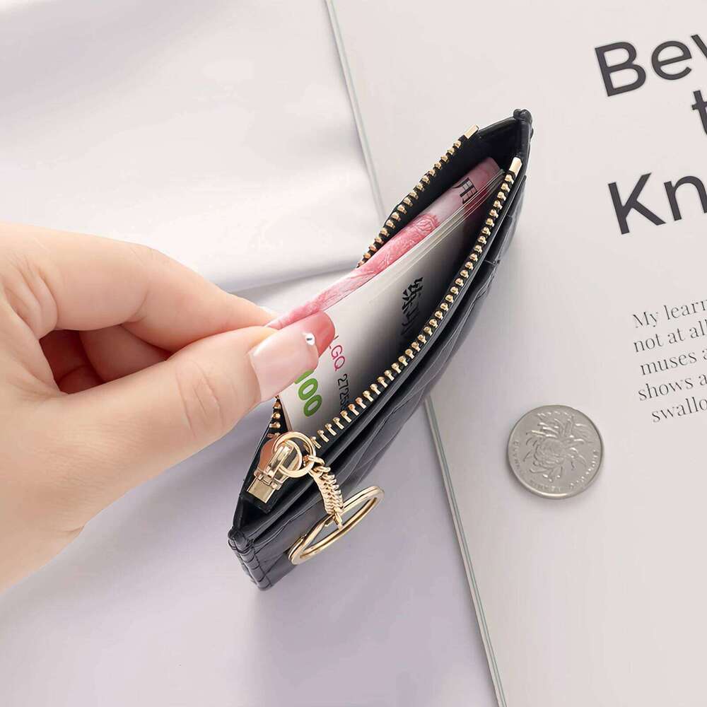 Quilted minimalist ringui mini wallet - bag with multiple card slots and ID holder, zipped coin purse, faux leather-tan Y260206