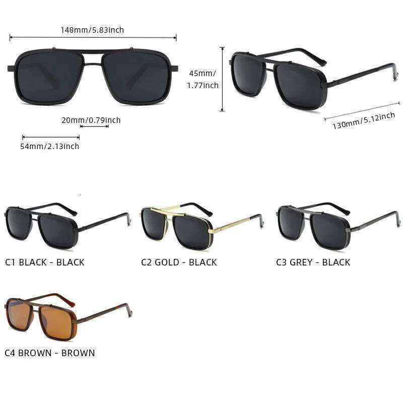 Luxury Rectangle Men's Sunglasses Retro Metal Steam Punk Sun Glasses Male Classic Outdoor Driving Shades Summer UV400 Eyewear Y260207