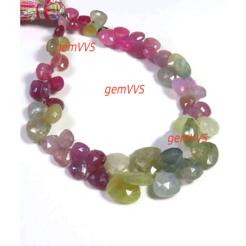 Natural Multi Sapphire Gems Beads 8 Strand 5-11Mm 120Cts Heart Faceted Cut High Quality Loose Gemstones For Pendant/Necklace
