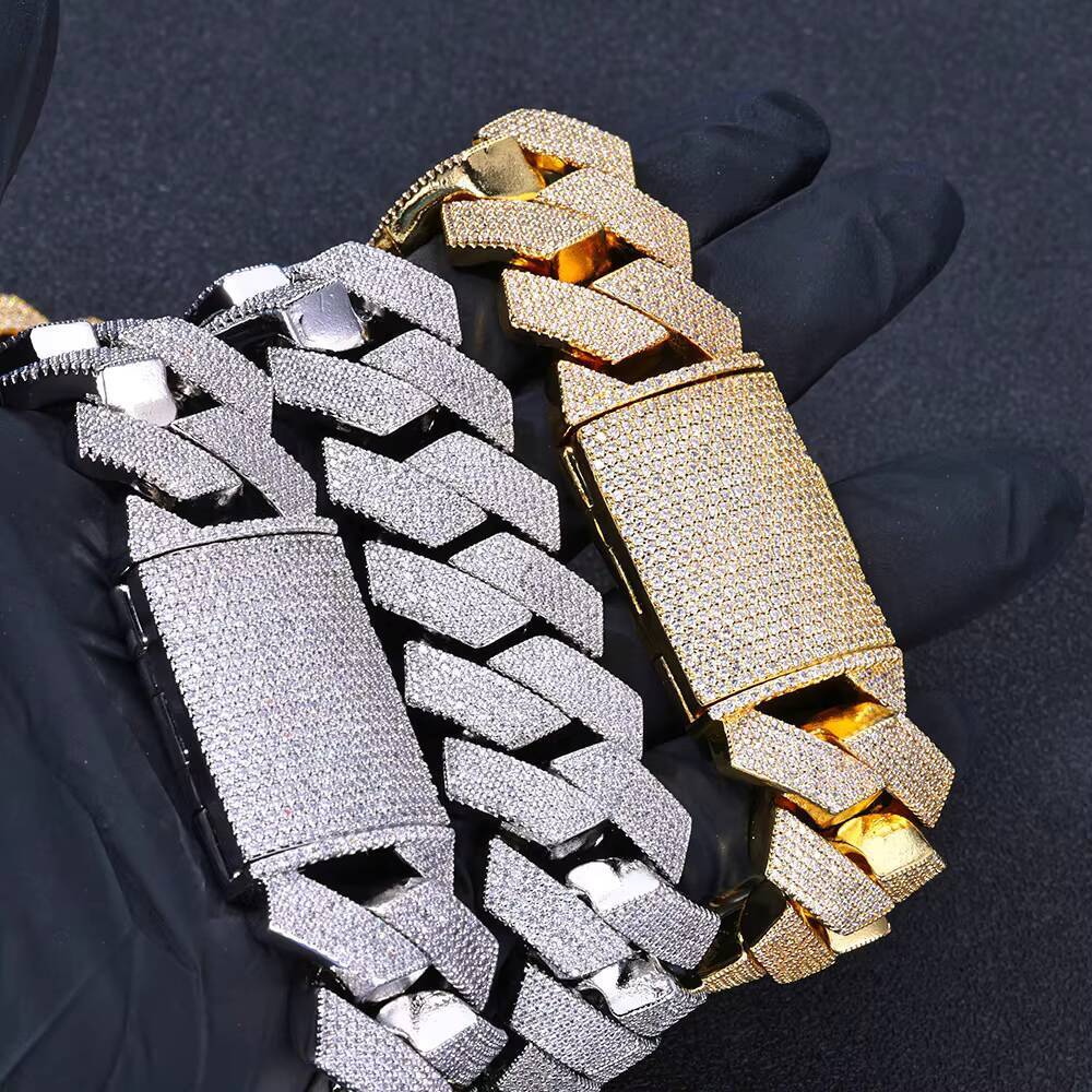 Hip Hop Fine Jewelry 24mm Chunky Cuban Chain Bracelet for Men Women Gold Silver Iced Out Full Diamond Prong Cuban Link Bracelets