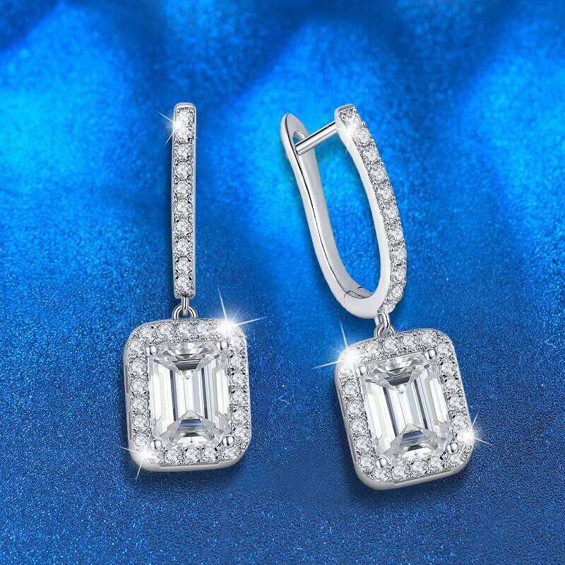 Xkz002 New Arrival Fashion Luxury Square Emerald Cutting 1Ct Moissanite 925 Sterling Silver Fine Jewelry Drop Earrings For Women
