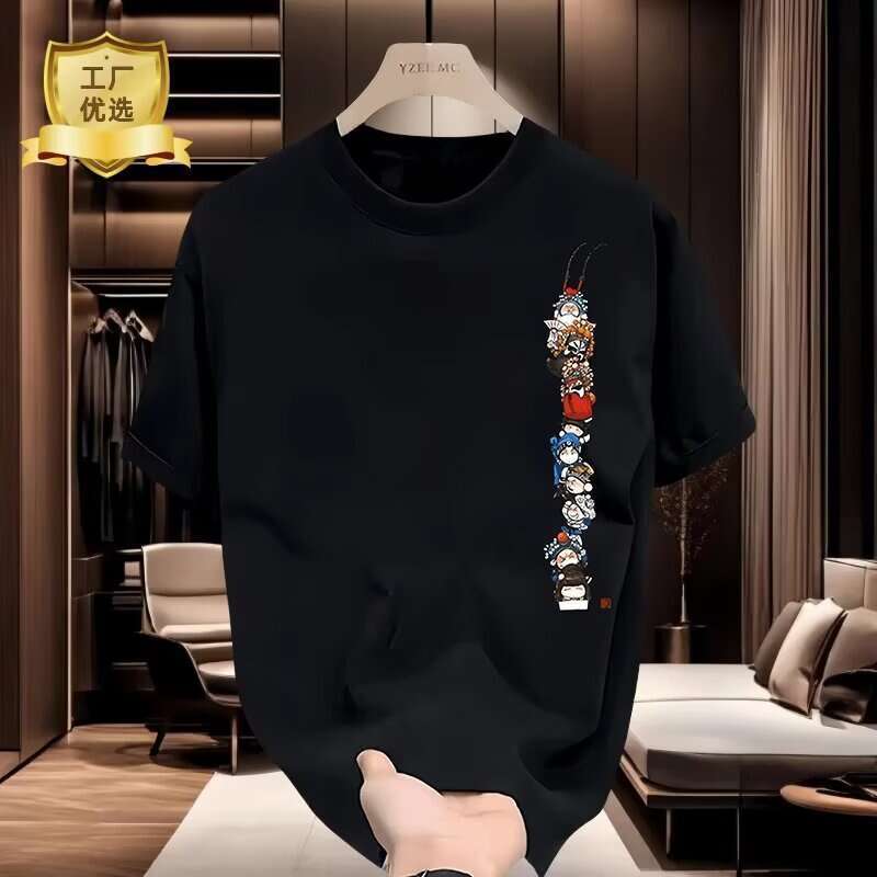 New Chinese Round Neck Printed Top Artistic Simple Heavyweight Trendy Brand Short Sleeve T-Shirt For Men Summer Luanyun